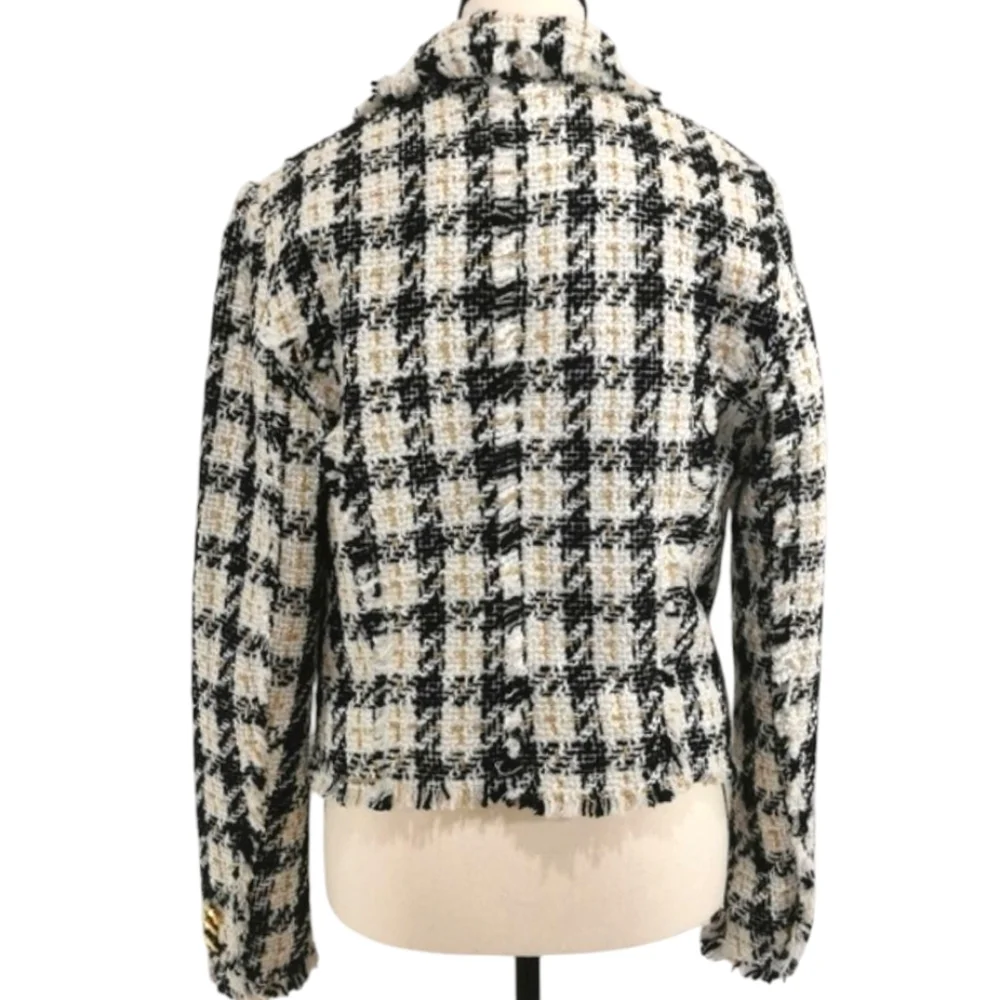 House of Harlow 1960 Tweed Houndstooth Blazer Gold Button Cropped Jacket Sz S - Picture 5 of 9